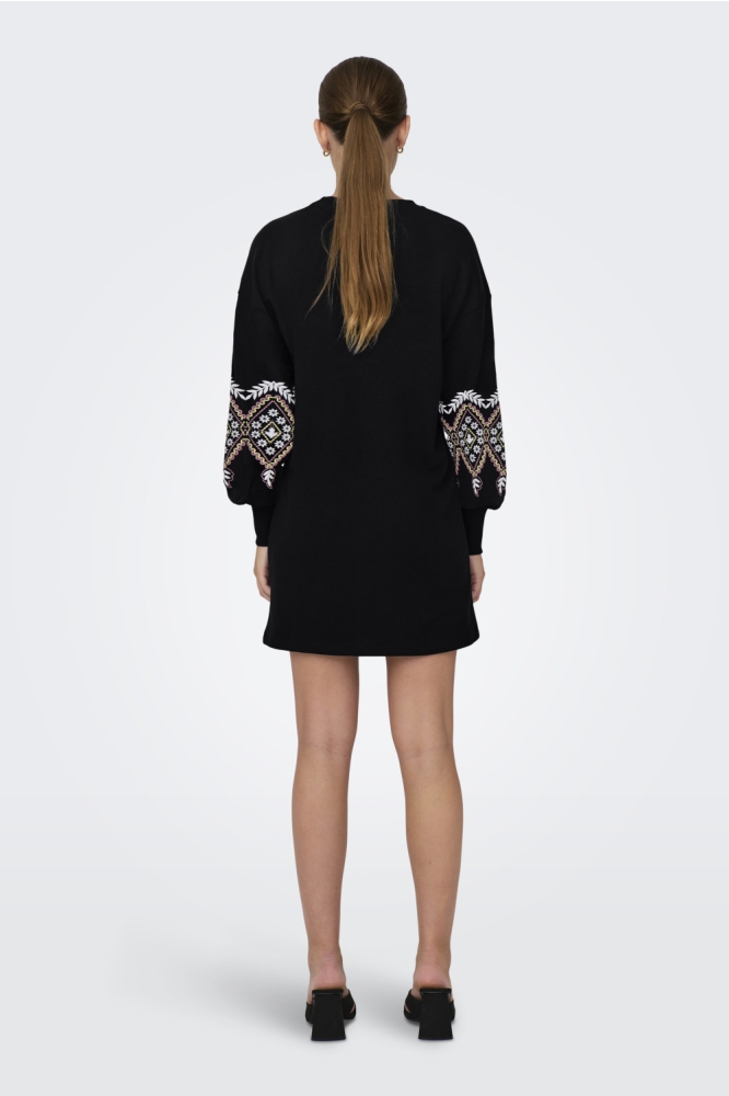 ONLBROOKE LS SHORT DRESS FLOWER SWT 15281818 BLACK/ETHNIC